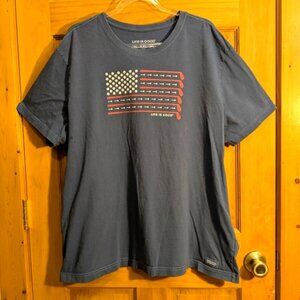 Life is Good Crusher Tee Shirt American Flag Golf Clubs Patriotic Men's XXL 2XL